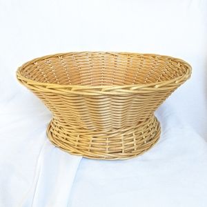Vintage Woven Wicker Rattan Pedestal Decorative Bowl